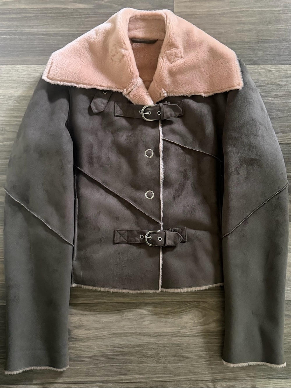 Vintage Marvin Richards Faux Shearling Aviator Jacket Olive & Pink